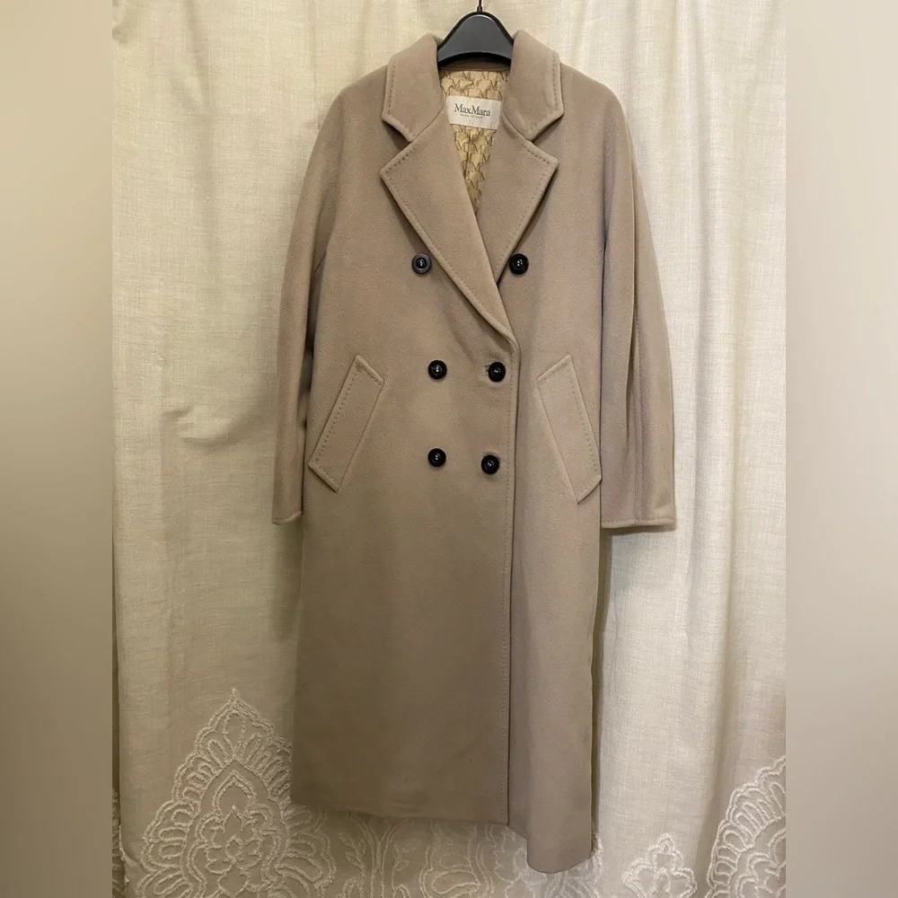 MaxMara Beige Belted Double-Breasted Wool Coat